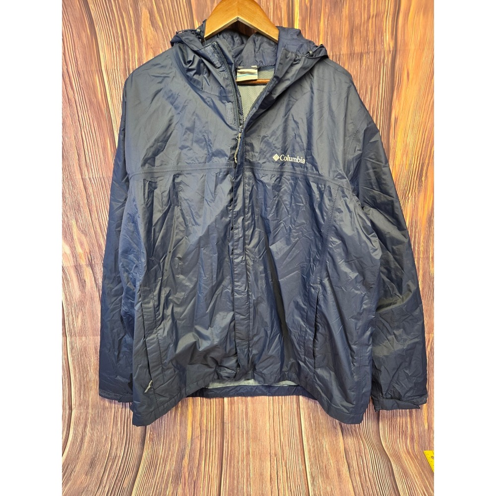 Columbia Rain Jacket Mens XXL Navy Blue Omni-Tech Waterproof Hooded Shell - Picture 3 of 8